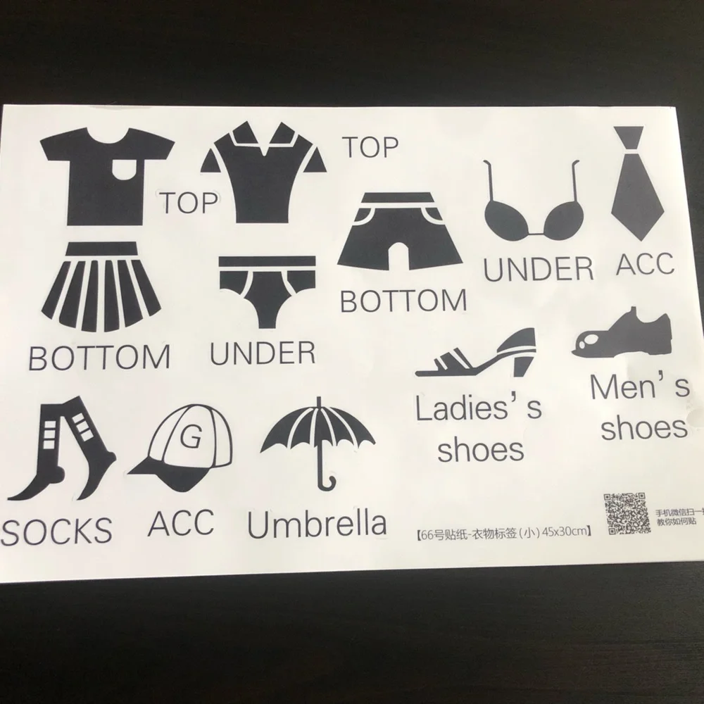 4 Sheets of Stickers to organize clothes and other items!